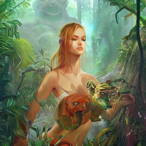 Image similar to at the heart of the jungle lies a mysterious secret, by ross tran, oil on canvas