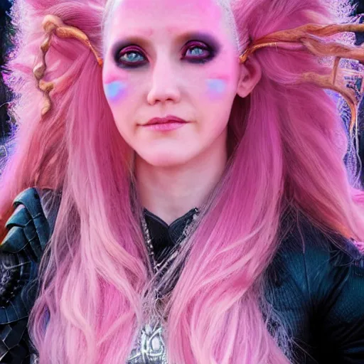 Prompt: close up portrait photography of an aes sedai from wheel of time as she channels saidar, pink glowing hair, wind blowing, big eyes, cute, clear clean face, symmetrical face, blurry background, posing, high contrast, three quartered turned angle, surrounded by magic energy