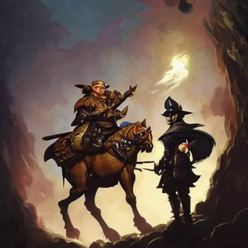 Image similar to ( ( ( brigganock gnome dressed like a musketeer riding a giant tortoiseshell cat ) ) ), d & d, fantasy, medieval, greg rutkowski, frank frazetta, alexandre chaudret, boris vallejo, michael whelan, miro petrov, magali villeneuve