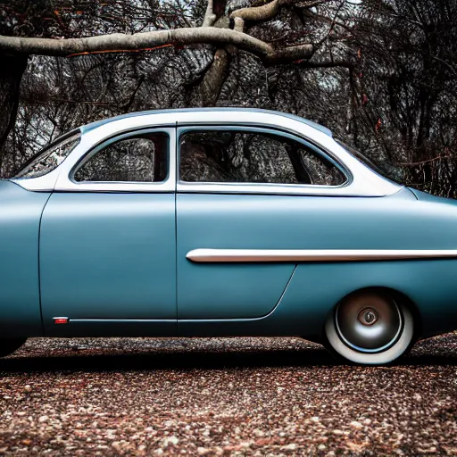 Image similar to Photoshoot of 1950s car designed by H R Giger, XF IQ4, f/1.4, ISO 200, 1/160s, 8K, RAW, unedited, symmetrical balance, in-frame