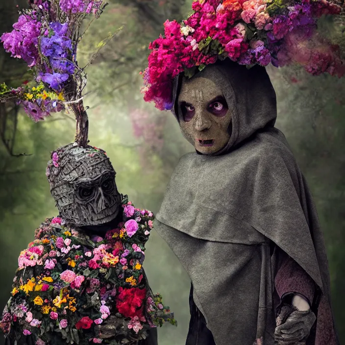 Prompt: a golem wearing a cloak made of flowers, by Omar Z. Robles, CANON Eos C300, ƒ1.8, 35mm, 8K, medium-format print