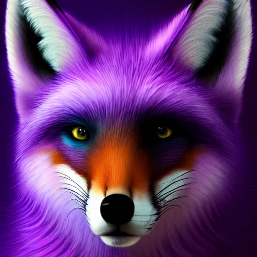 Prompt: digital purple and purple and purple fox, retrowave palette, digital world, highly detailed, electric breeze, anatomically correct vulpine, synth feel, fluffy face, ear floof, flowing fur, super realism, accurate animal imagery, 4 k digital art