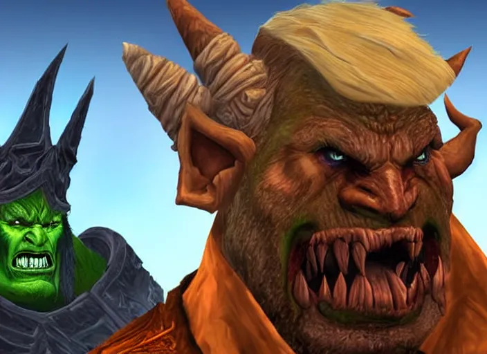 Image similar to donald trump as orc in world of warcraft