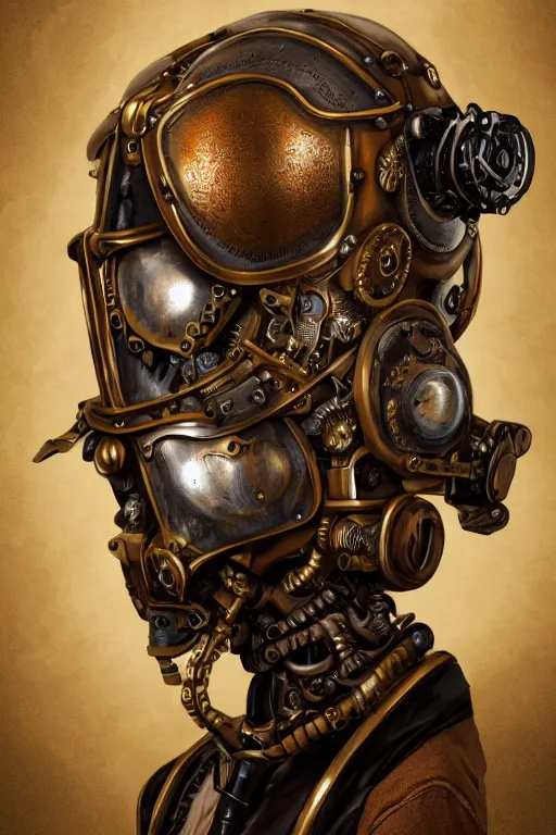 Image similar to steampunk helmet fantasy art mask robot ninja stylized digital illustration sharp focus, elegant intricate digital painting artstation concept art global illumination ray tracing advanced technology chaykin howard and campionpascale and cooke darwyn and davis jack