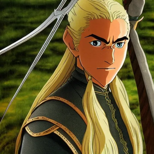 Image similar to legolas from the anime lord of the rings (1986), studio ghibli, very detailed, realistic