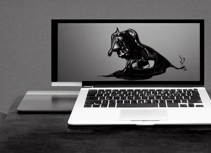 Prompt: photo of a salvador dali laptop, photorealistic, dark, on desk, amateur photo