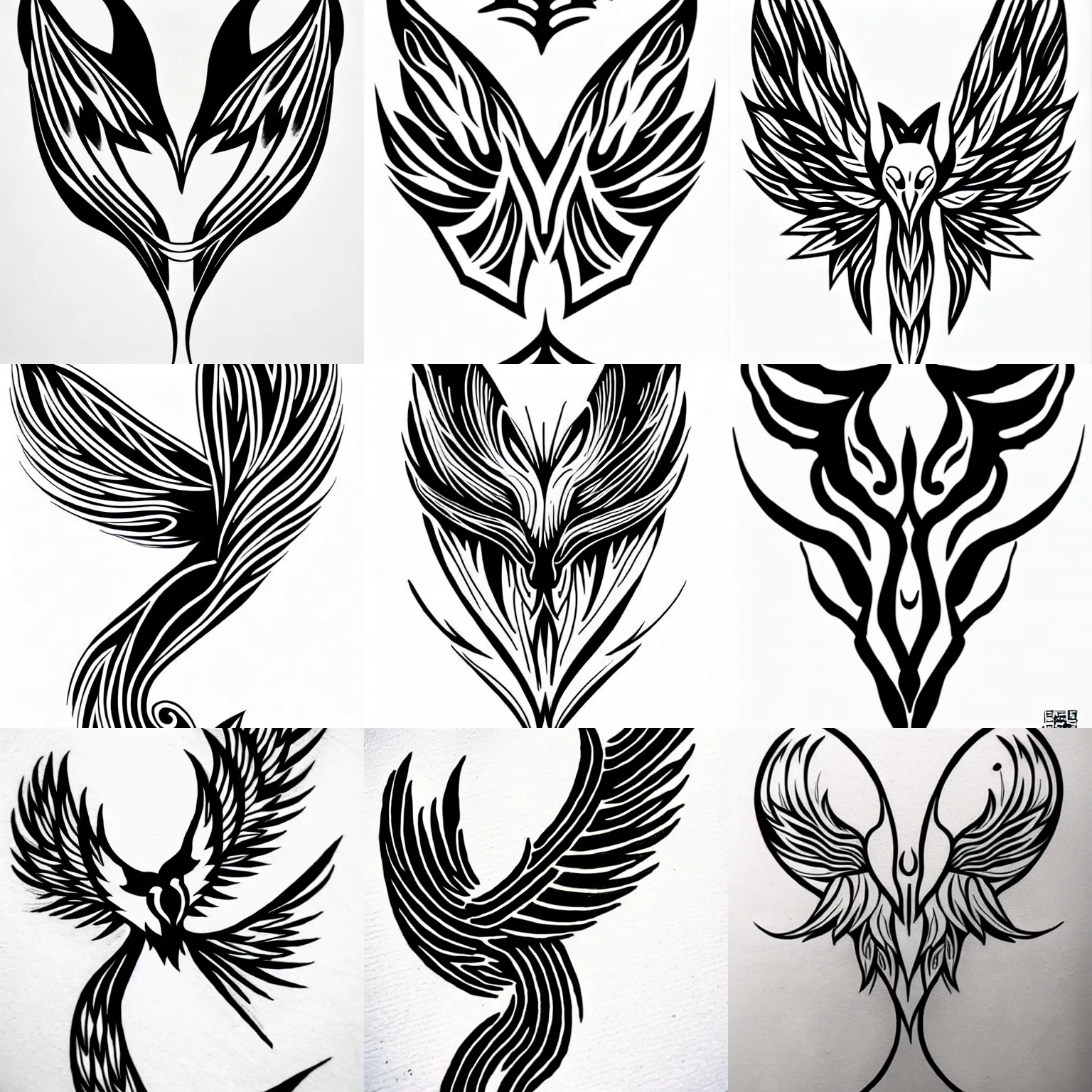 KREA - tattoo design, Winged-thorny-heart fractal, simple design on white  background, clean black pen drawing