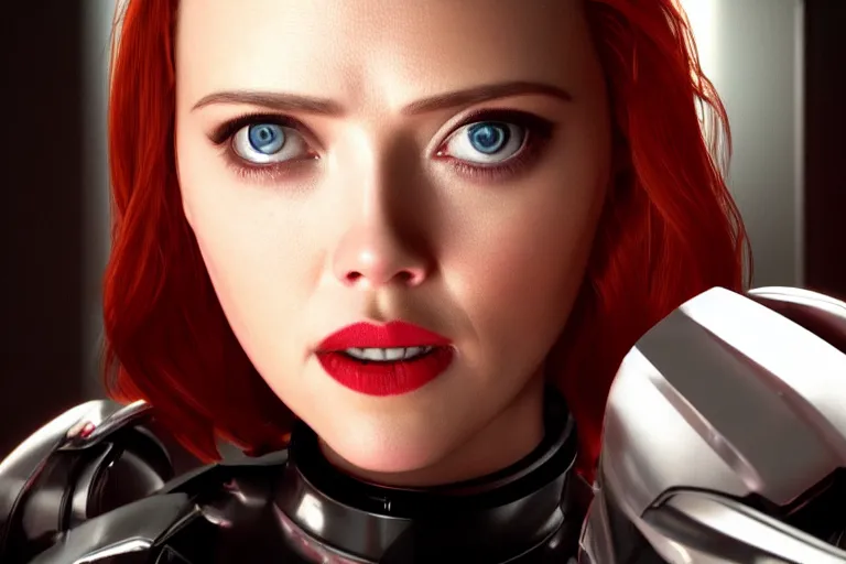 Prompt: close up of scarlet johannson as a female android on her hands and knees polishing the floor with a toothbrush, high resolution film still, 4 k, hdr color