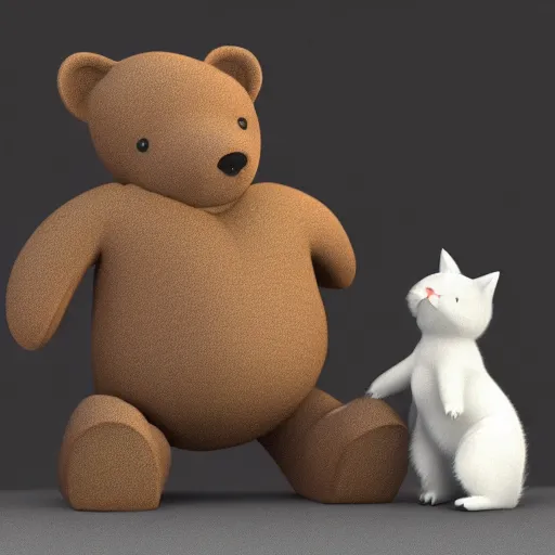 Prompt: cartoon bear and cartoon cat in love, cgi render