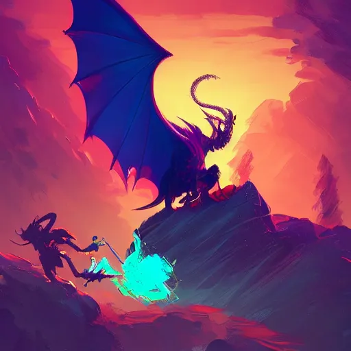 Image similar to a hero slaying a dragon, high fantasy, magical, mythical, digital art, trending on artstation, by alena aenami, by petros afshar, by anton fadeev, by anato finnstark