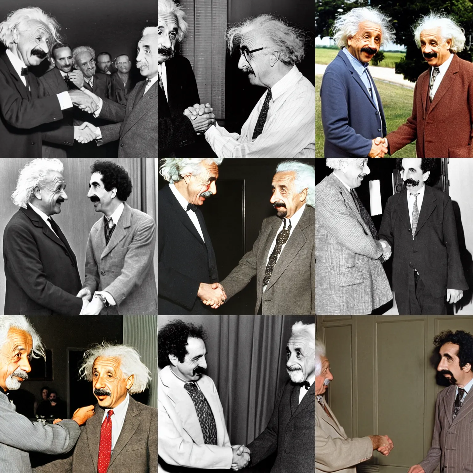 Prompt: albert einstein giving a handshake to borat