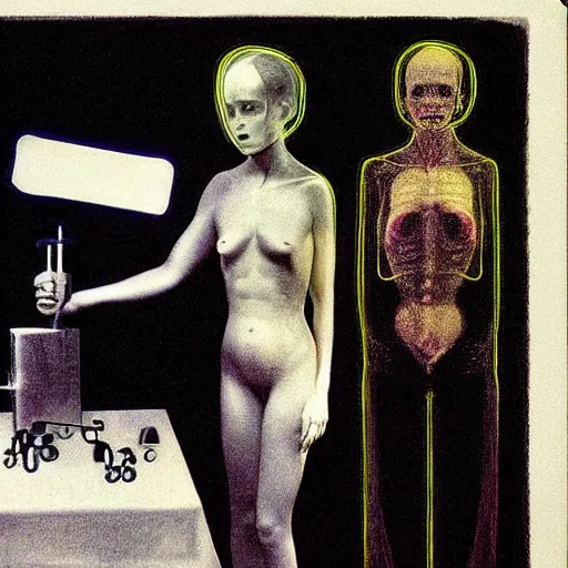 Image similar to A drawing. A rip in spacetime. Did this device in her hand open a portal to another dimension or reality?! autochrome, x-ray photography by Les Edwards, by John Perceval aesthetic