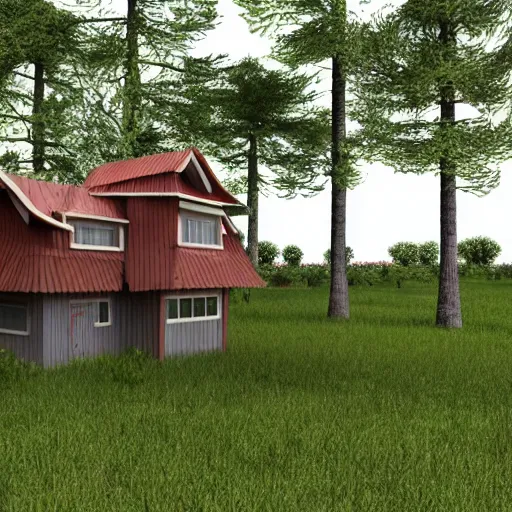 Prompt: funny house, 3d, rendering, realistic, forest