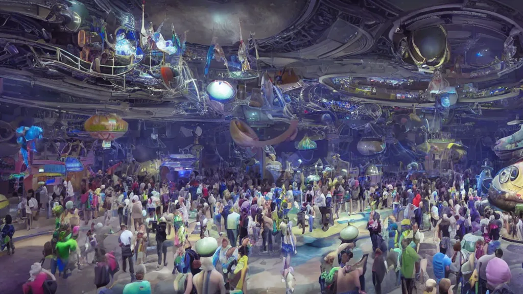 Prompt: disney world on the moon, photorealistic, 8 k, extreme detail, rendered in octane, rendered in arnold, rendered in vray, created in unreal engine 5, crowds of people in space suits in line to ride the bounce machine