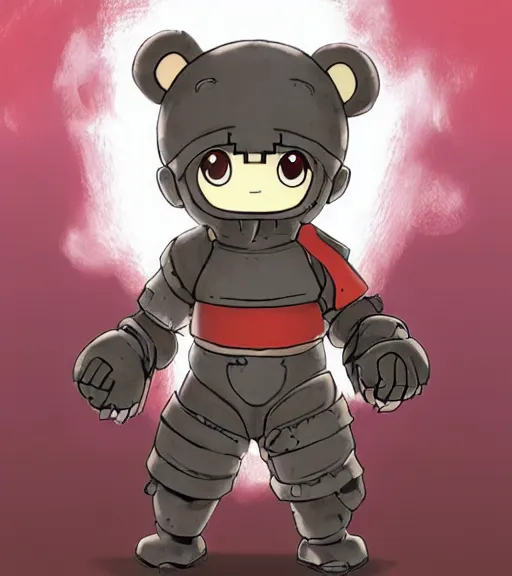 Prompt: attractive little boy wearing an cyborg bear suit, artwork in kentaro miura and made in abyss and sakimichan, inspired in super bomberman, smooth, beautiful lightness, anatomically correct, trending on pixiv, moon