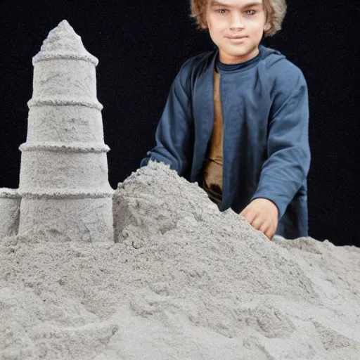 Prompt: Picture of Anakin Skywalker building a sand castle