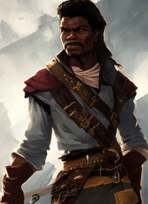 Image similar to swashbuckler rogue who looks like young keith david, trending on artstation, D&D, soft lighting, HD, sharp focus, intricate, masterpiece, concept art, character design