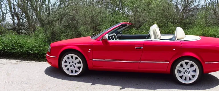 Image similar to Casablanca White Audi A4 B6 Avant Convertible (2002), red soft top roof raised, red interior, created by Barclay Shaw