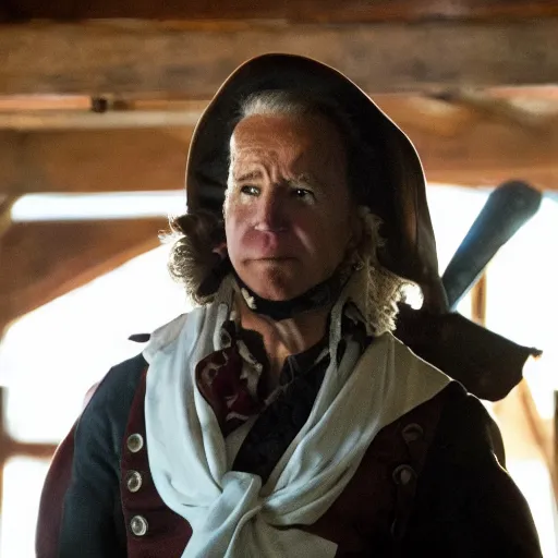 Prompt: joe biden as a pirate captain, film still, cinematic lighting