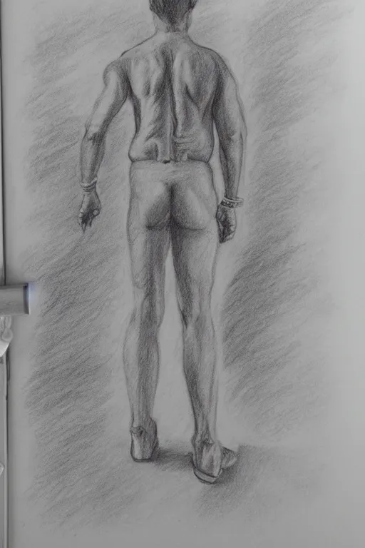 Prompt: notebook full body pencil drawing of a man, full body