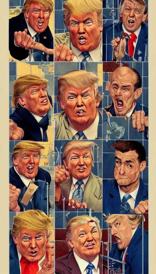 Image similar to donald trump in prison. portrait by clyde caldwell and jean giraud and anton otto fischer and john philip falter and will eisner and gil elvgren