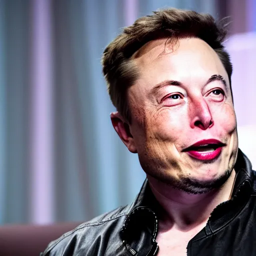 Prompt: A still image of Elon Musk. Its a medium shot. He is smiling and looking to the left. He looks a little puzzled. Shallow depth of field.