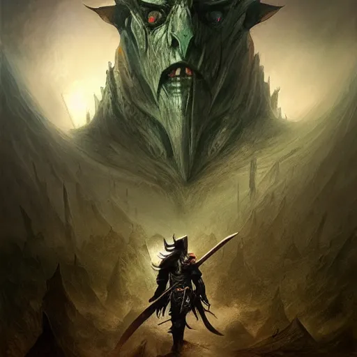 Image similar to warhammer fantasy dark elf, wide shot, wide angle, beksinski, ruan jia, warhammer fantasy art, the hobbit art, lord of the ring art