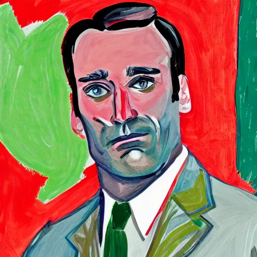 Image similar to portrait of jon hamm by david hockney and peter doig