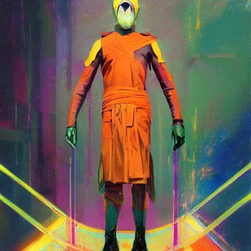 Image similar to symmetry!! a full body sci-fi portrait, oil painting, illustration of a Jedi, colourful, by Justin Sweet and Greg Rutkowski and Alphones Much