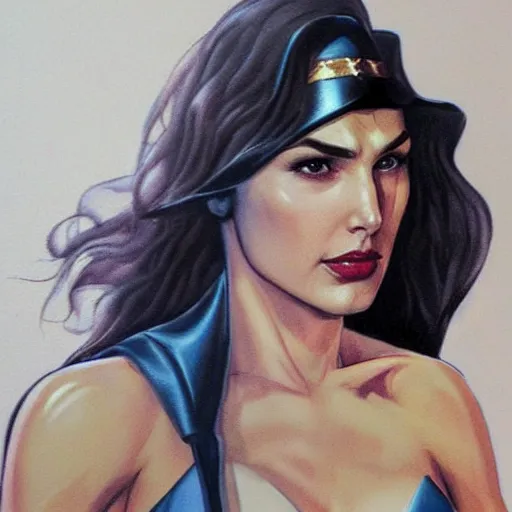 Image similar to an potrait of gal gadot cast of the zatana, photorealistic, high detail, full body shot.