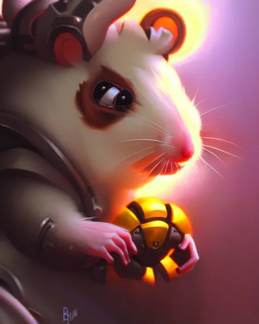 Image similar to wrecking ball the hamster from overwatch, character portrait, portrait, close up, highly detailed, intricate detail, amazing detail, sharp focus, vintage fantasy art, vintage sci - fi art, radiant light, caustics, by boris vallejo