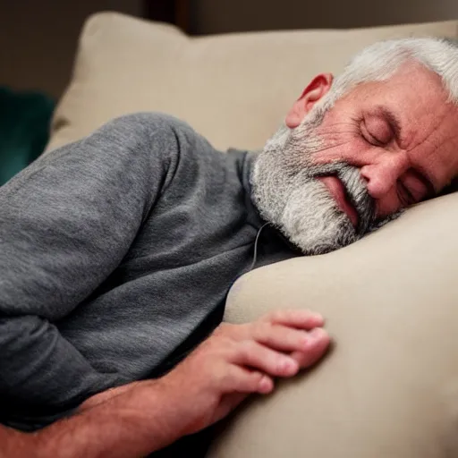 Image similar to dad with grey beard sleeping on the couch
