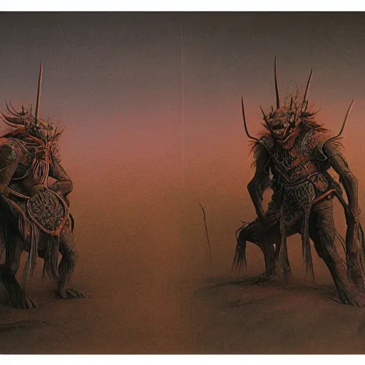 Image similar to mongolian goblin warrior concept, beksinski