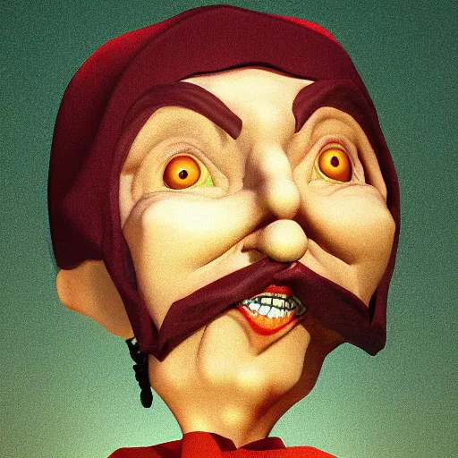 Image similar to dream aesthetic, portrait of evil evil keebler elf by Thomas Cole, cartoon cel shader c4d render