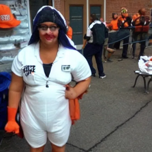 Image similar to chick dressed as an inmate