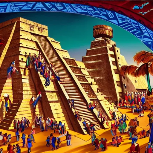 Prompt: a high detailed picture of a crowd worshiping an alien ship in mayan hieroglyphics style 4k