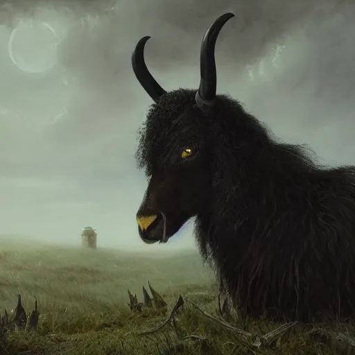 Prompt: thomas kincaid painting of black phillip, gothic horns from the movie the witch. dynamic lighting, masterpiece painting, barloe, octane render, cinematic trending