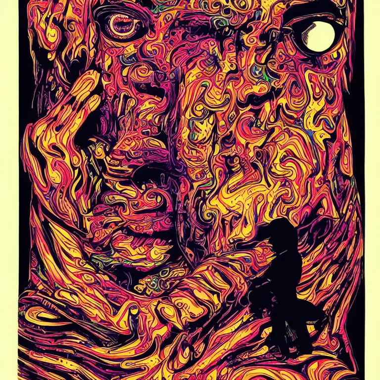 Image similar to beautiful colorful hyperrealist highly detailed psychedelic music poster'the floating head of patton oswalt ', psychedelic art nouveau, beautiful high contrast colored wood engraving, moebius comic style, shocking detail trending on artstation 8 k