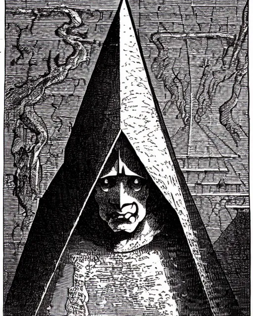 Image similar to illustration of pyramidhead from the dictionarre infernal, etching by louis le breton, 1 8 6 9, 1 2 0 0 dpi scan