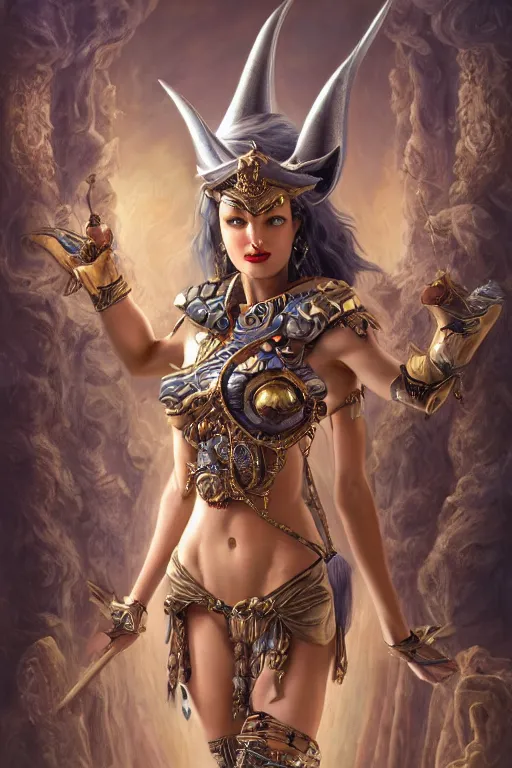 Image similar to Mystical Valkyrie, Portrait of a beautiful female Atlantean Anubis Alien Warrior, Realistic, Regal, Refined, Detailed Digital Art, François Boucher, Oil Painting, Michael Cheval, Steampunk, Walt Disney (1937), Highly Detailed, Cinematic Lighting, Unreal Engine, 8k, HD
