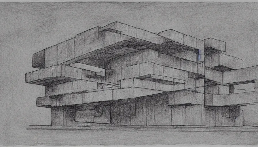 Prompt: big brutalist base, drawing architecture