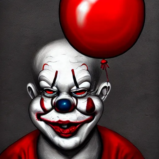 Image similar to surrealism grunge cartoon portrait sketch of a monster with a wide smile and a red balloon by - michael karcz, loony toons style, pennywise theme, horror theme, detailed, elegant, intricate