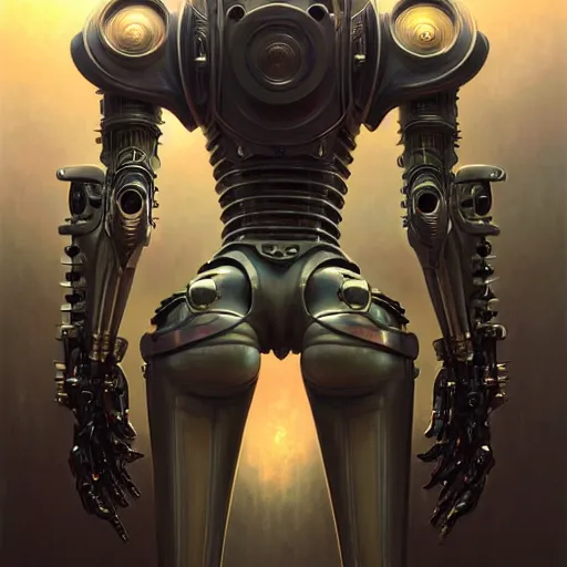 Image similar to low angle shot of a cyberpunk gazmask robot character, intricate, elegant, highly detailed, centered, digital painting, artstation, concept art, smooth, sharp focus, illustration, artgerm, Tomasz Alen Kopera, Peter Mohrbacher, donato giancola, Joseph Christian Leyendecker, WLOP, Boris Vallejo