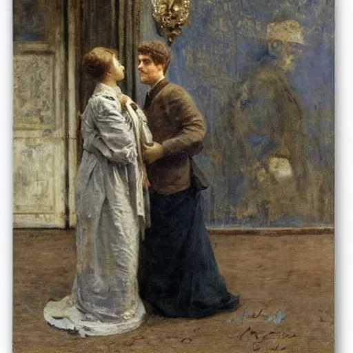 Image similar to worker and actress saying goodbye by alfred stevens