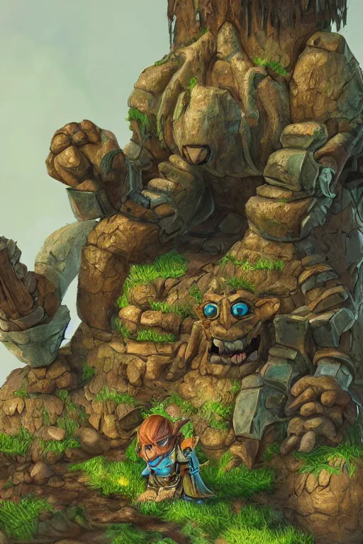 Image similar to zelda fantasy art giant golem troll wood rock greeble gemstone, global illumination ray tracing hdr fanart arstation by sung choi and eric pfeiffer and gabriel garza and casper konefal