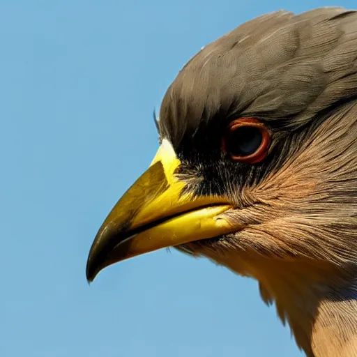 Prompt: bird stares face on into camera with quizzical expression, detailed cartoon