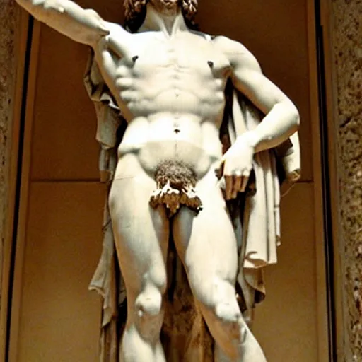 Prompt: Michelangelo's David with a beard and ample chest hair