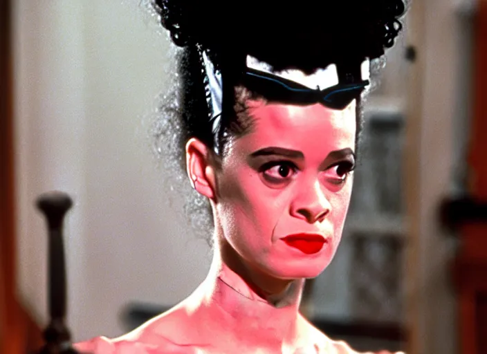 Image similar to bride of frankenstein as a teen, still from john hughes movie sixteen candles