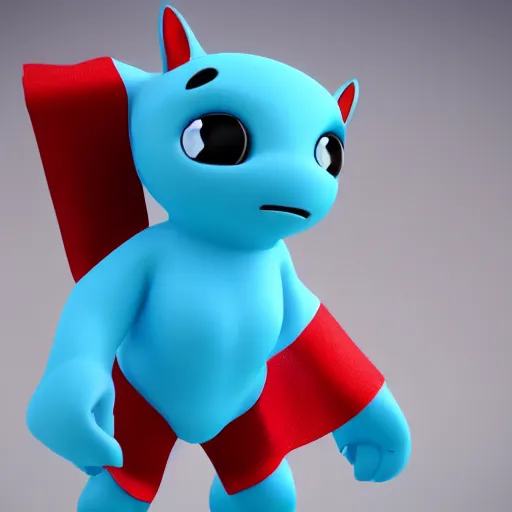 Image similar to a cute cyan crystal character design wearing a red cloth strip on top, 4K HD, 3D render