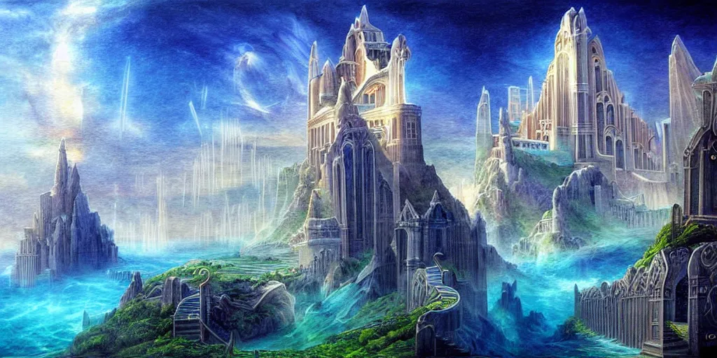 Image similar to atlantis architectural marvels, realistic fantasy art painting